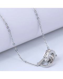 Fashion Titanium Steel Double Buckle D-Shaped Pendent Necklace