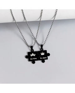 King And Queen Puzzle Pendent Beads Chain Stainless Stee Couple Necklace