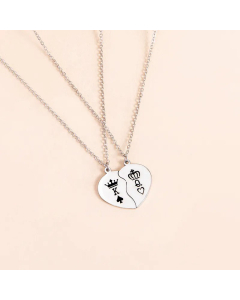 Couple Chain King And Queen Peach Heart Pendent Stainless Steel Necklace