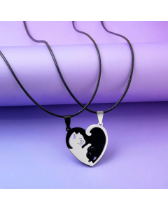 Fashion Couple Yin Yang Cat Splicing Pedent Stainless Steel Necklace