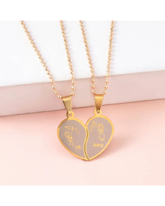 Fashion Cartoon Figures Necklace Couple Splicing Heart Stainless Steel