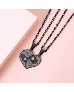 Couples Thick Chain Necklace Puzzle Peach Heart Stainless Steel 