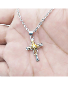 Octagonal Cross Two-Color Pendant Eight Hearts And Eight Arrows Imitation Diamond Necklace