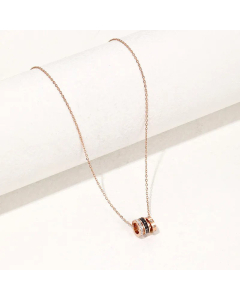 Fashion Rose Gold Simple Three Rings Black Zircon Necklace Titanium Steel 