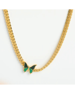 French Exquisite Vintage Stainless Steel Cuban Link Chain Butterfly Necklace Chocker Necklace 