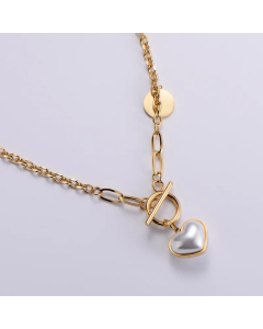 Heart-Shaped Pearl Pendant Simple Contrast Color Stainless Steel OT Chain Necklace