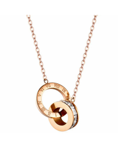 Fashion Roman Number Zircon Necklace Geometric Double Hoop Titanium Steel 