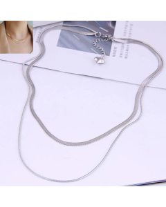 Exquisite Double-Layer Snake Bone Flat Chain Titanium Steel Necklace