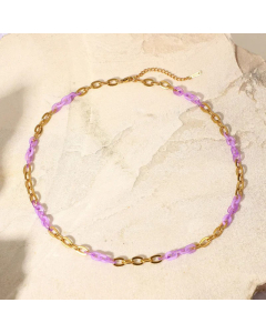 Fashion New Purple Titanium Steel Cross Chain 18K Gold-Plated Stainless Steel Necklace