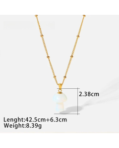 Fashion 18K Gold Stainless Steel Creative Stone Mushroom Pendant Necklace 