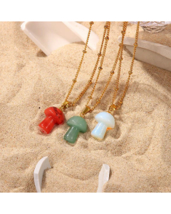 Fashion 18K Gold Stainless Steel Creative Stone Mushroom Pendant Necklace 