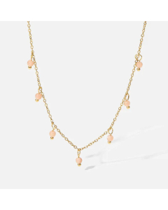 Fashion Pink Millet Beads Tassel Stainless Steel Necklace 18K Gold