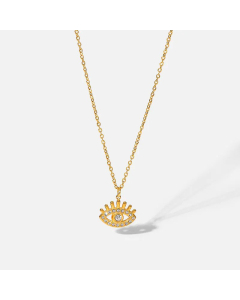 Fashion Hollow Devil's Eye Zircon Titanium Steel Pendant 18K Gold Stainless Steel Necklace