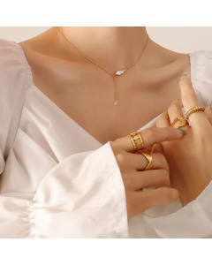 Fashion Female White Sea Shell Wings Titanium Steel Tassel Solitaire Necklace 