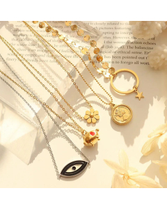 Wholesale Fashion Eye Pig Flower Pendant Necklace Geometric Titanium Steel