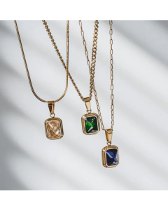 Hip-Hop Blue Green Purple Titanium Steel Necklace 18K Gold-Plated