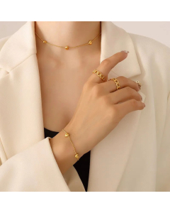 Fashion Female Heart-Shaped Necklace Gold-Plated Titanium Steel Bracelet Jewelry Set