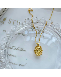 Retro Style Tulip Gold Trim Pendant Titanium Steel Sweater Chain 18K Gold