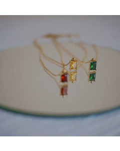 Simple Gold-Plated Square Emerald Pendant Titanium Steel Necklace