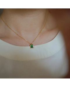 Simple Gold-Plated Square Emerald Pendant Titanium Steel Necklace