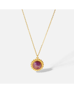 Fashion Purple Semi-Precious Stone Pendant Stainless Steel Necklace 18K Gold Plated
