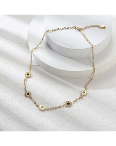 Plated 14K Gold Fashion OL Roman Numerals Black Shell Round Titanium Steel Necklace