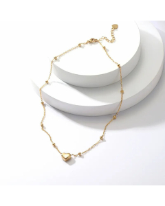 Fashion Gold Simple Heart Pendant Bead Necklace Titanium Steel