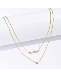 Fashion Gold Simple Rectangular Zircon Double Layer Titanium Steel Necklace