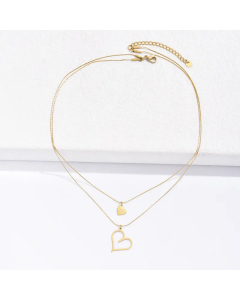 2023 Popular Double Layer Peach Heart Pendant Stainless Steel Necklace