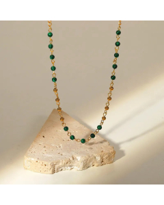 Fashion 18K Gold Green Peacock Stone Beads Necklace Women Stainless Steel