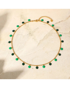 New 18K Gold Stainless Steel Green Dripping Oil Wafer Tassel Pendant Necklace