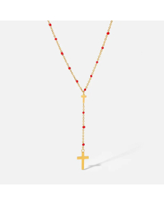 Fashion Y-Shaped Titanium Steel Necklace New Dripping Oil Round Beads Stainless Steel Cross Pendant 