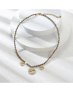 Colorful Beads Titanium Steel Plated 14K Gold Ethnic Tree Of Life Necklace