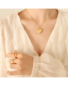 Fashion Titanium Steel Simple Flip Heart-Shaped Pendant Necklace 