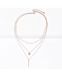 Three-Layer Stainless Steel Necklace Simple Geometric Disc Stick Pendant 
