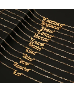 Fashion 12 Constellation Stainless Steel Pendant Gold Necklace