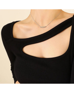 Fashion Jewelry Gold Plated Minimalist Clavicle Chain Smile Necklace Titanium Steel -Steel Color-02