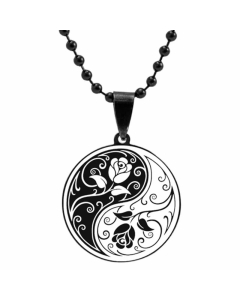 Fashion Stainless Steel Tree Flower Dragon Phoenix Totem White Black Bead Necklace