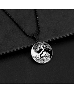 Fashion Stainless Steel Tree Flower Dragon Phoenix Totem White Black Bead Necklace