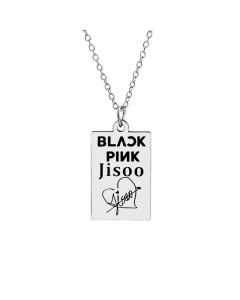 Fashion Letter Black Tag Stainless Steel Square Pendant Necklace-Steel Color-01