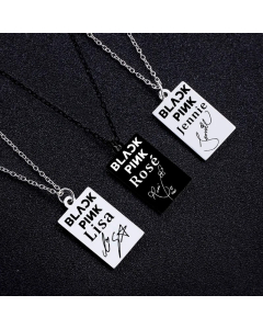 Fashion Letter Black Tag Stainless Steel Square Pendant Necklace