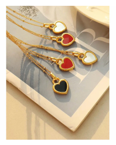 Fashion 18K Gold Sea Shell Inlaid Titanium Steel Double-Sided Heart Pendant Necklace