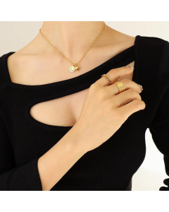 18K Gold Choker Smiley Bell Necklace Pendant Titanium Steel 