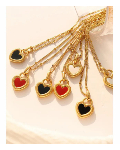 Fashion Heart Pendant Titanium Steel Geometric Double-Sided Gold Plated Necklace
