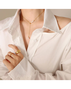 Fashion Women's Simple Geometric Pearl Titanium Steel Necklace Accessories