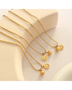 Fashion Plated 18K Gold Round Bead Necklace Geometric Round Brand Smiley Titanium Steel 