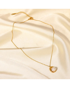 Fashion Water Drop Pearl Pendant Stainless Steel 18K Gold Plated  Necklace