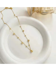 Women's Non-Fading Hip Hop Beads Sweater Chain Tassel Titanium Steel Golden Balls Necklace 