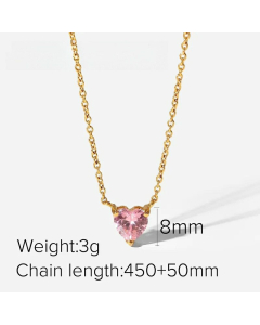Fashion Heart-Shaped Zircon Pendant Necklace New 18K Gold-Plated Stainless Steel 