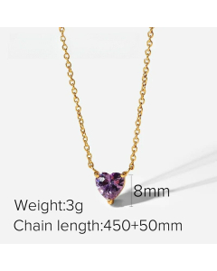 Fashion Heart-Shaped Zircon Pendant Necklace New 18K Gold-Plated Stainless Steel 